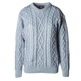 Aran Knit Plaited Crewneck Sweater - Blue