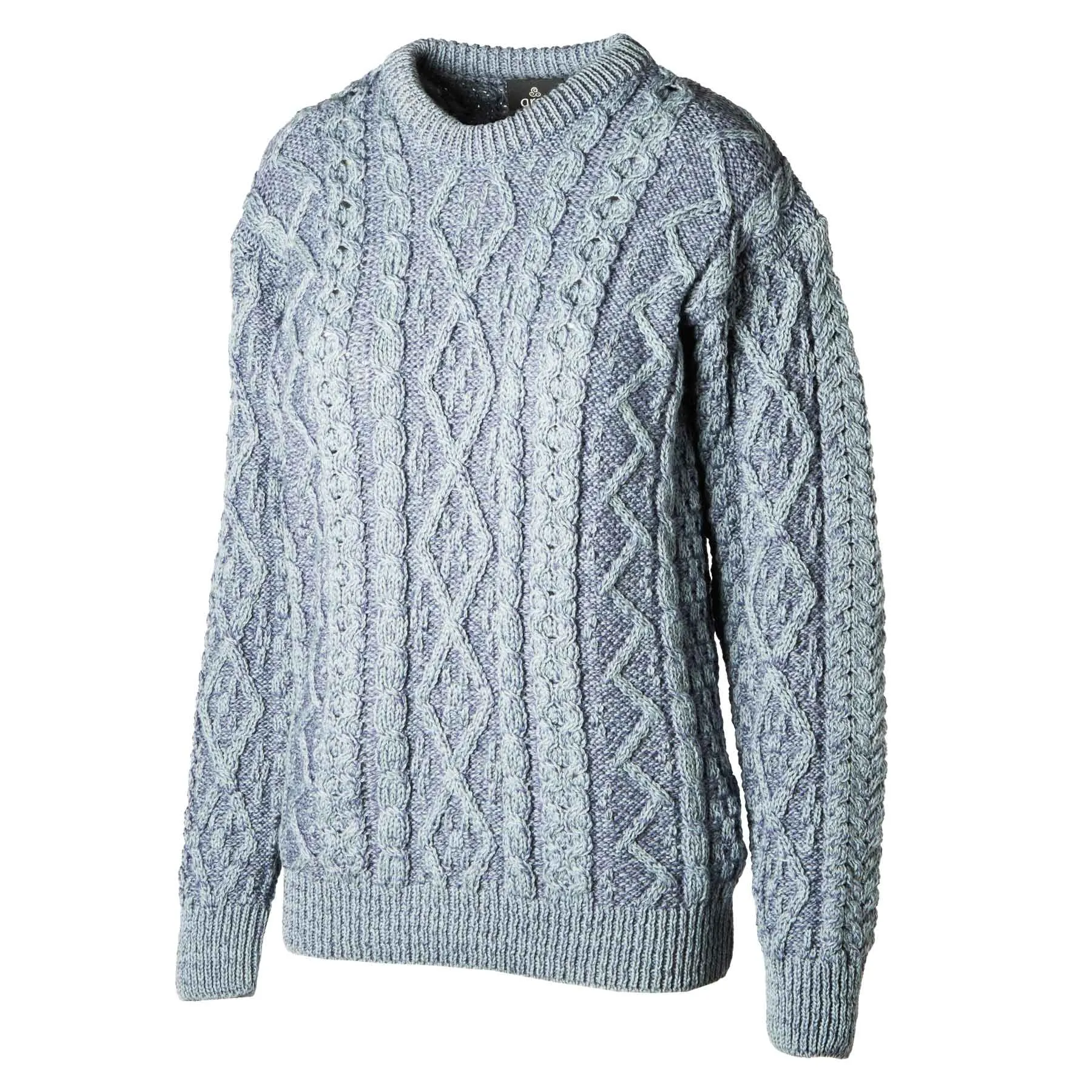 Aran Knit Plaited Crewneck Sweater - Blue