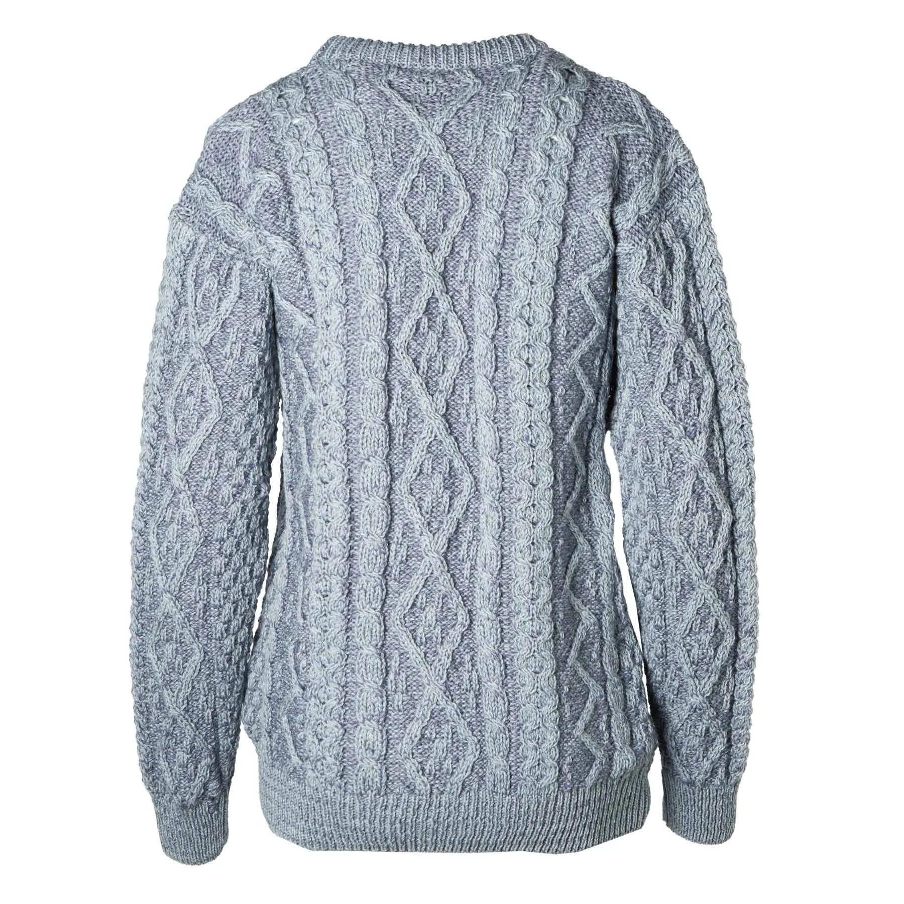 Aran Knit Plaited Crewneck Sweater - Blue