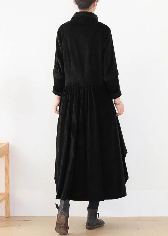 Beautiful false two pieces  polo collar coats women black loose outwears