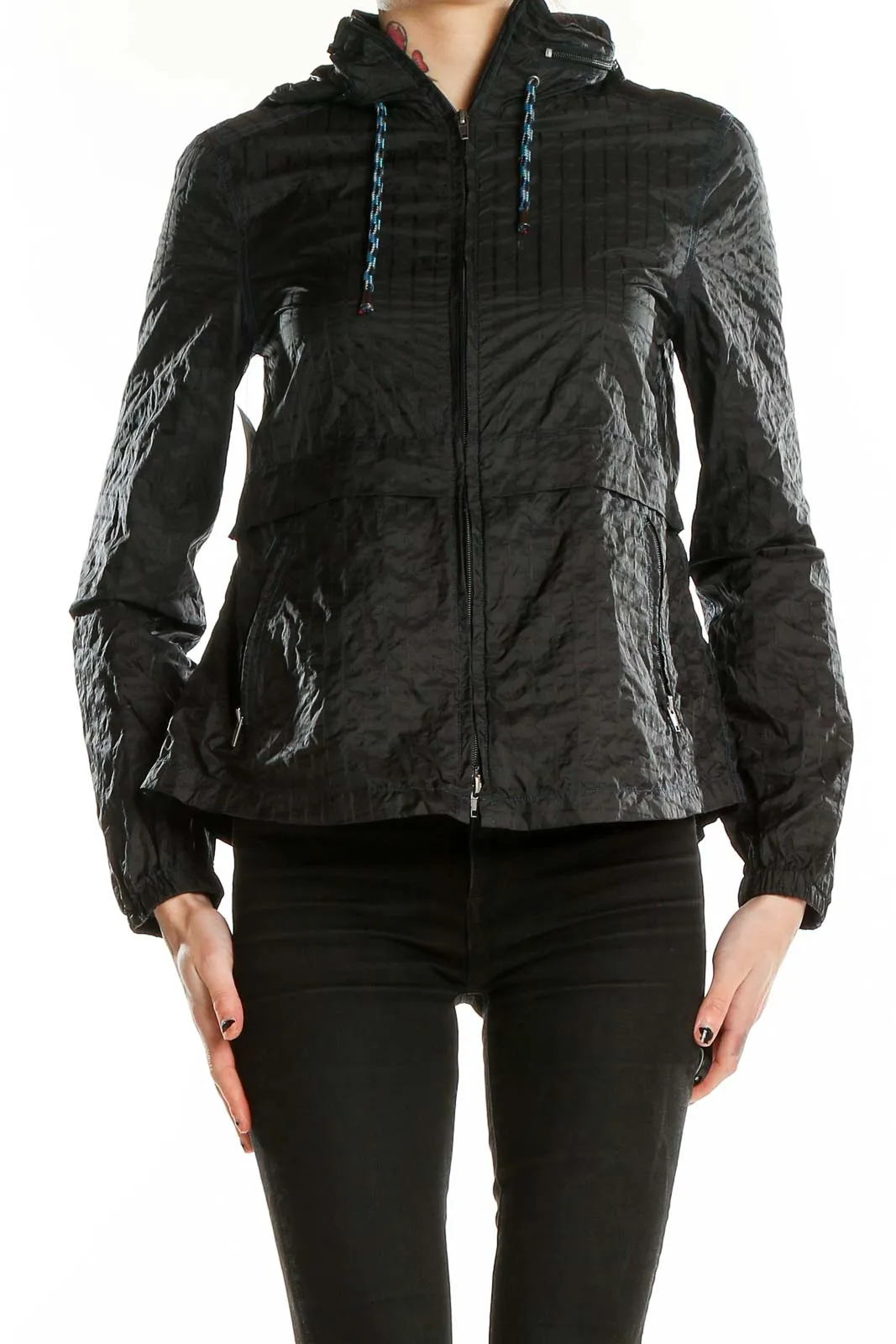 Black Quilted Nylon Hooded Jacket