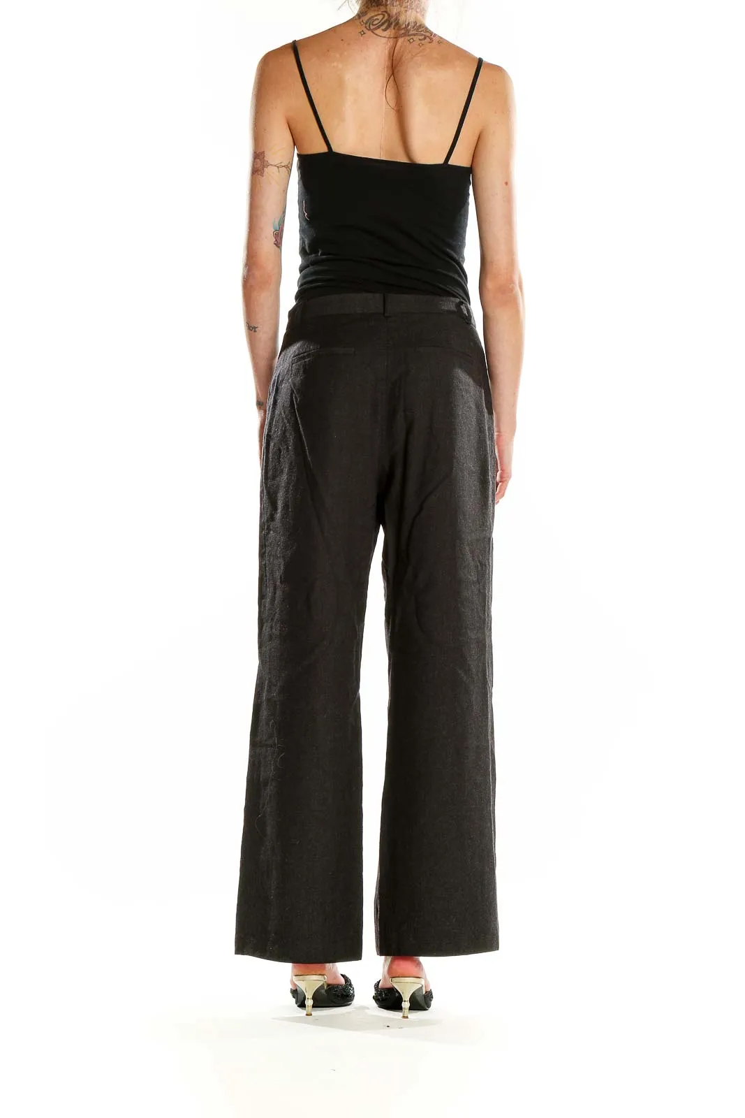 Black Wool-Blend Wide-Leg Trousers