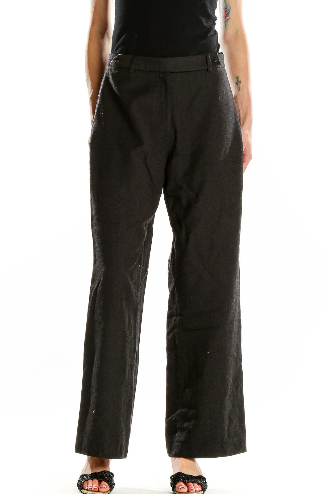 Black Wool-Blend Wide-Leg Trousers