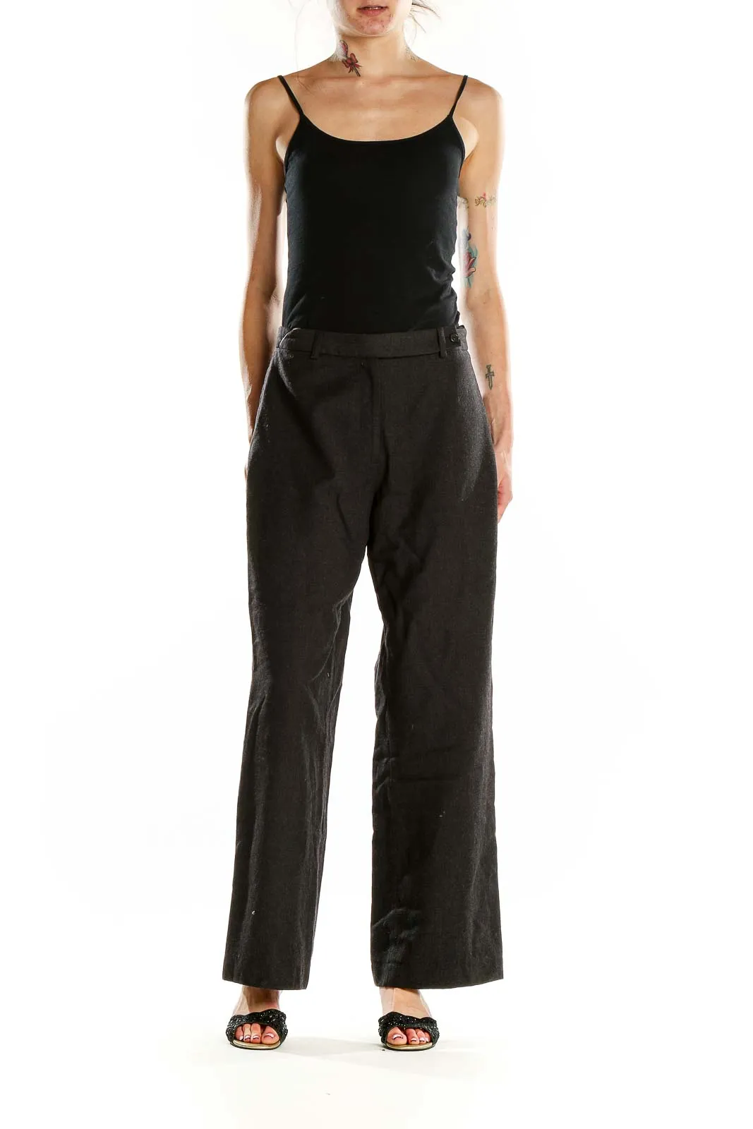 Black Wool-Blend Wide-Leg Trousers