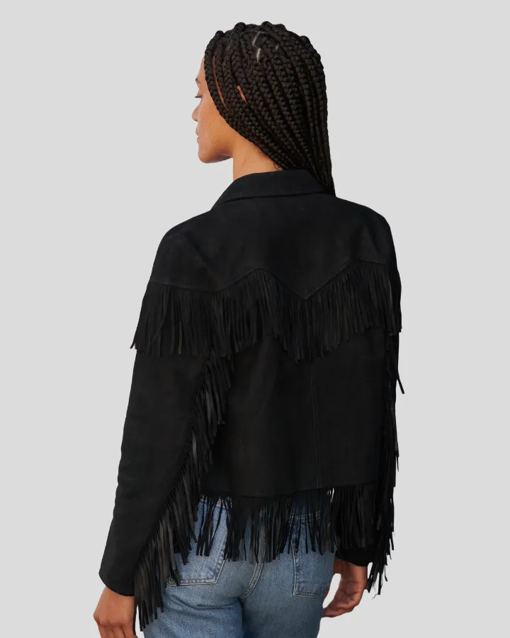 Boho Luxe Fringe Black Suede Jacket