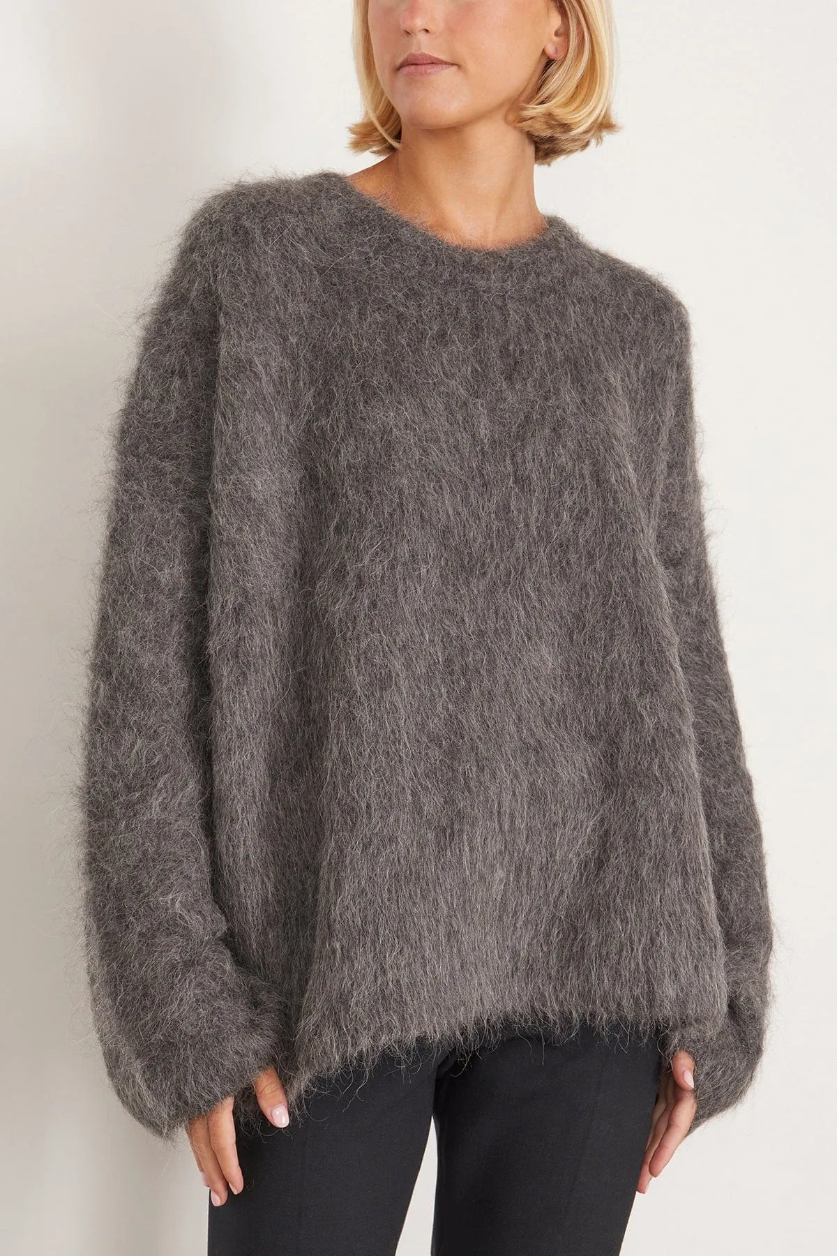 Boxy Alpaca Knit in Dark Grey Melange