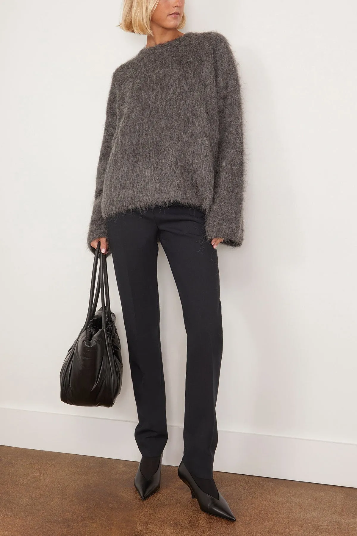 Boxy Alpaca Knit in Dark Grey Melange