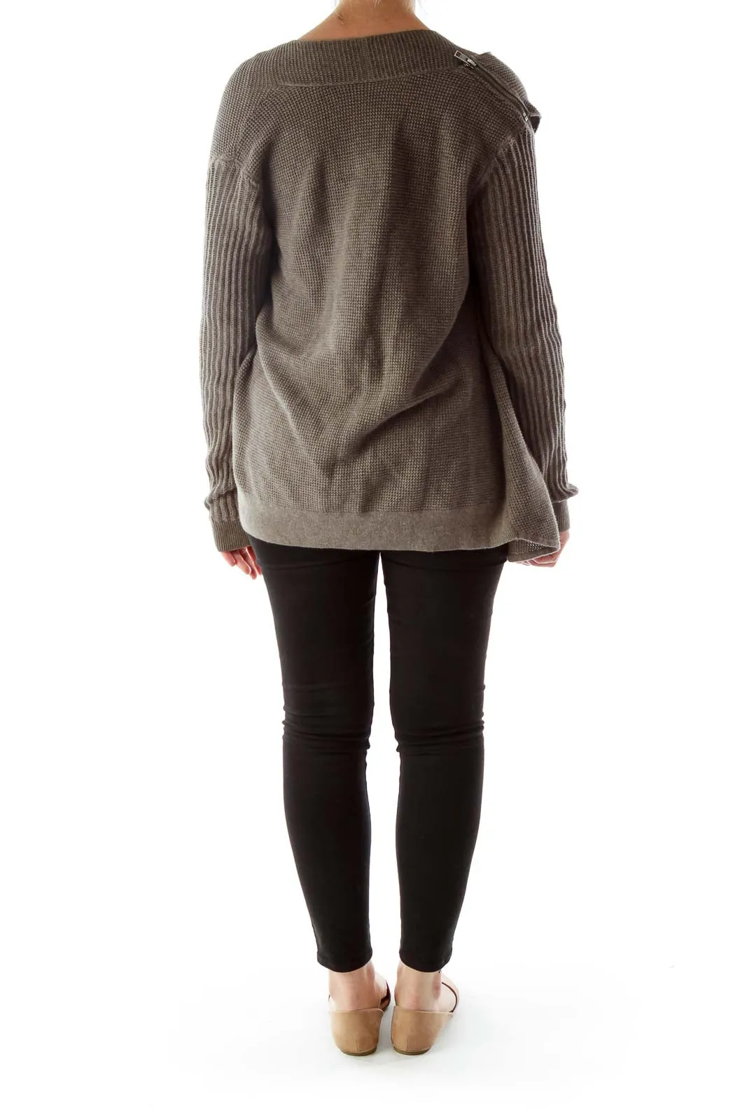 Brown Knitted Zippered Sweater