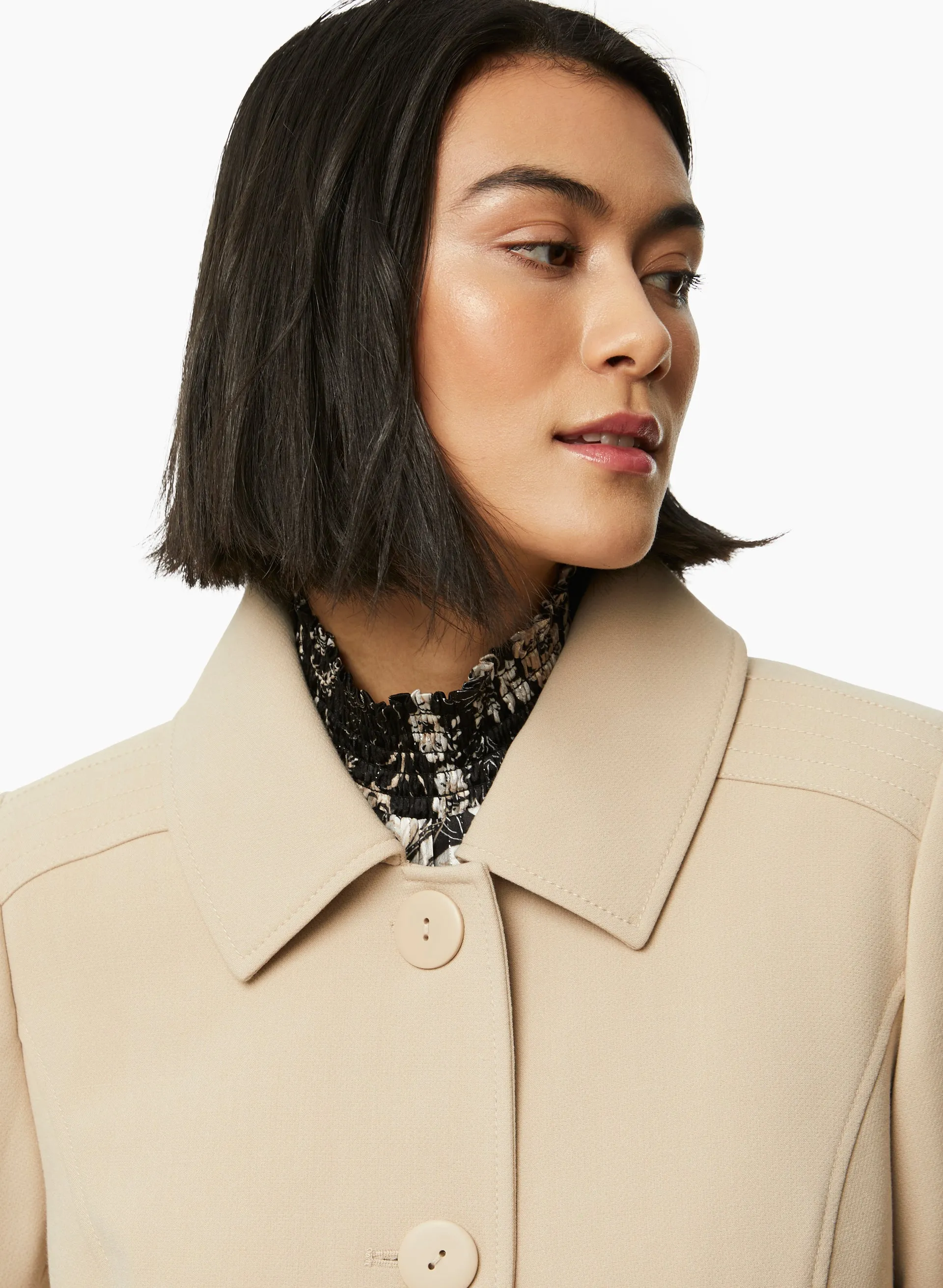 Button Front Tricotine Trench Coat