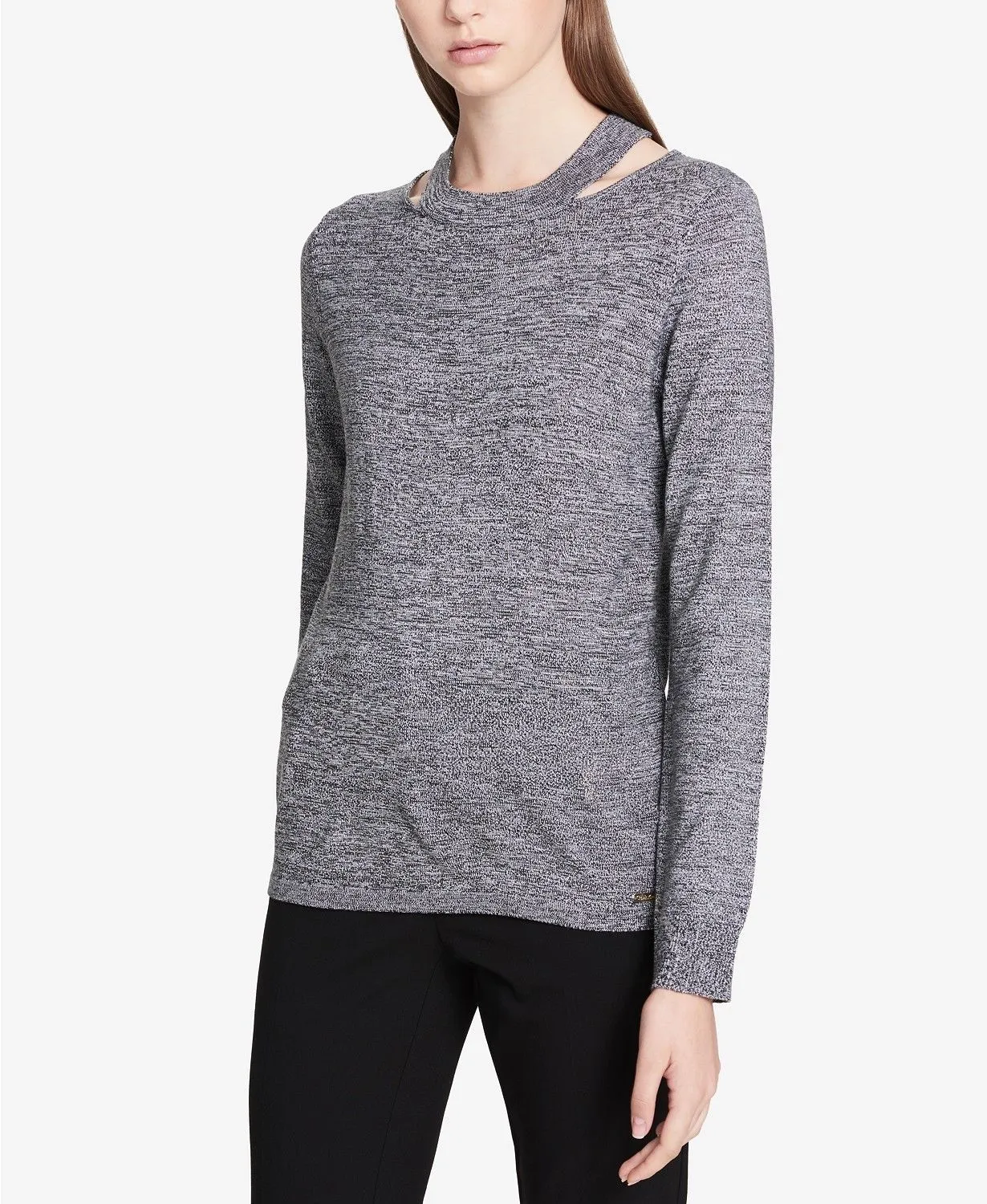 Calvin Klein Women's Cutout Pullover Long Sleeve Sweaters, Grey, S