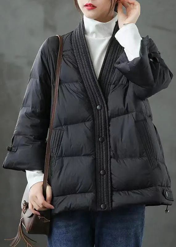 Caramel V Neck Button Thick fashion Winter Duck Down Jackets