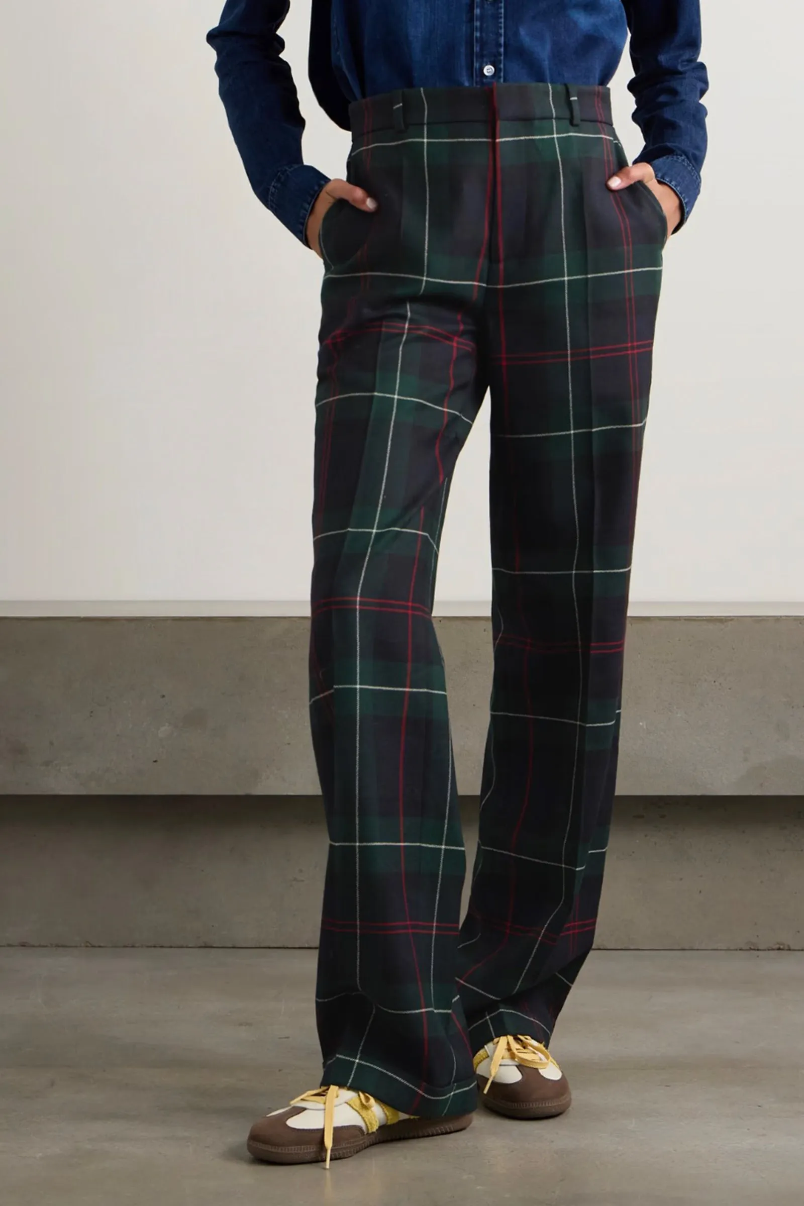 Checked Wool-flannel Straight-leg Pants