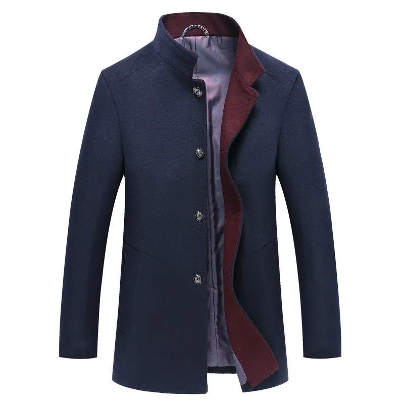 Comfortable Woolen Mid-Length Single-Breasted Winter Trench Coat