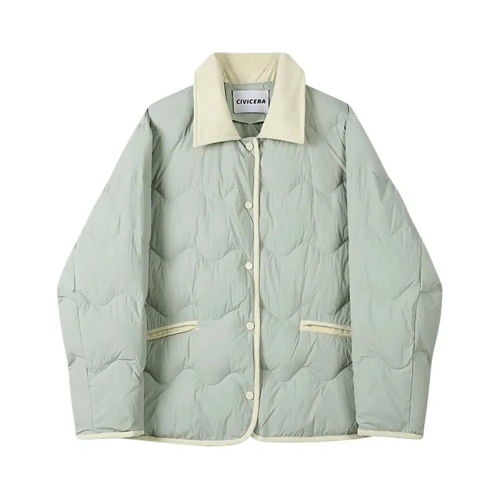 Contrast Collar Quilted Down Jacket