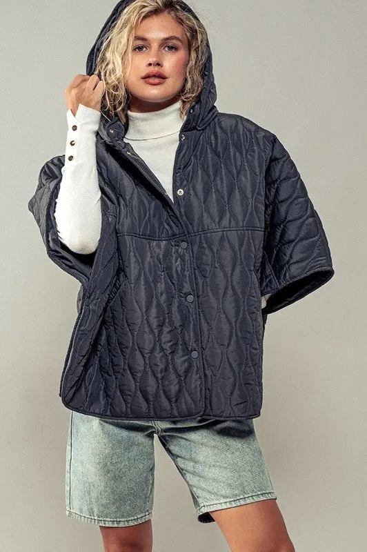 Contrast Quilted Shroud Cloak CHARCOAL