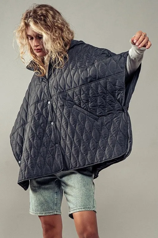 Contrast Quilted Shroud Cloak CHARCOAL