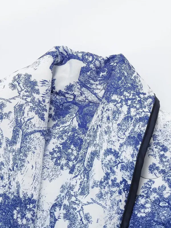 Cozy Winter Abstract Print Shawl Collar Quilted Jacket