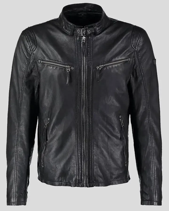 Jose Black Leather Racer Jacket