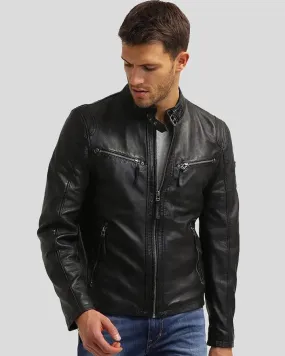 Jose Black Leather Racer Jacket