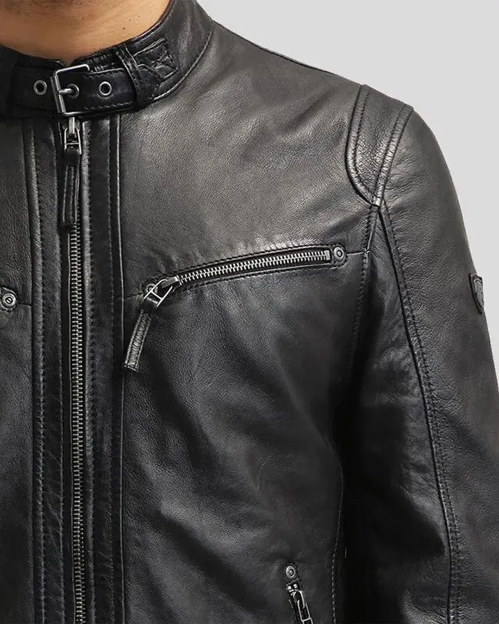 Jose Black Leather Racer Jacket