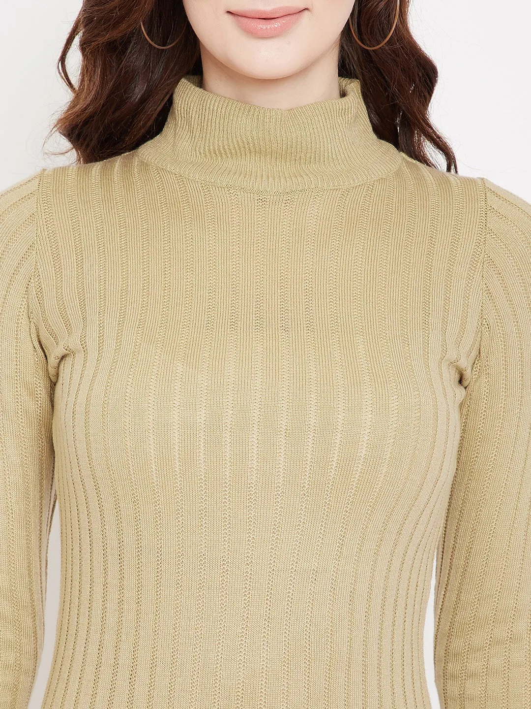 JUMP USA Women Beige Turtle Neck Sweaters