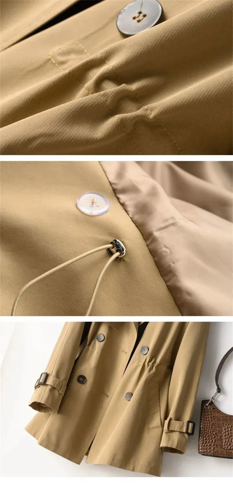 Khaki Double Button Loose Trench Coats