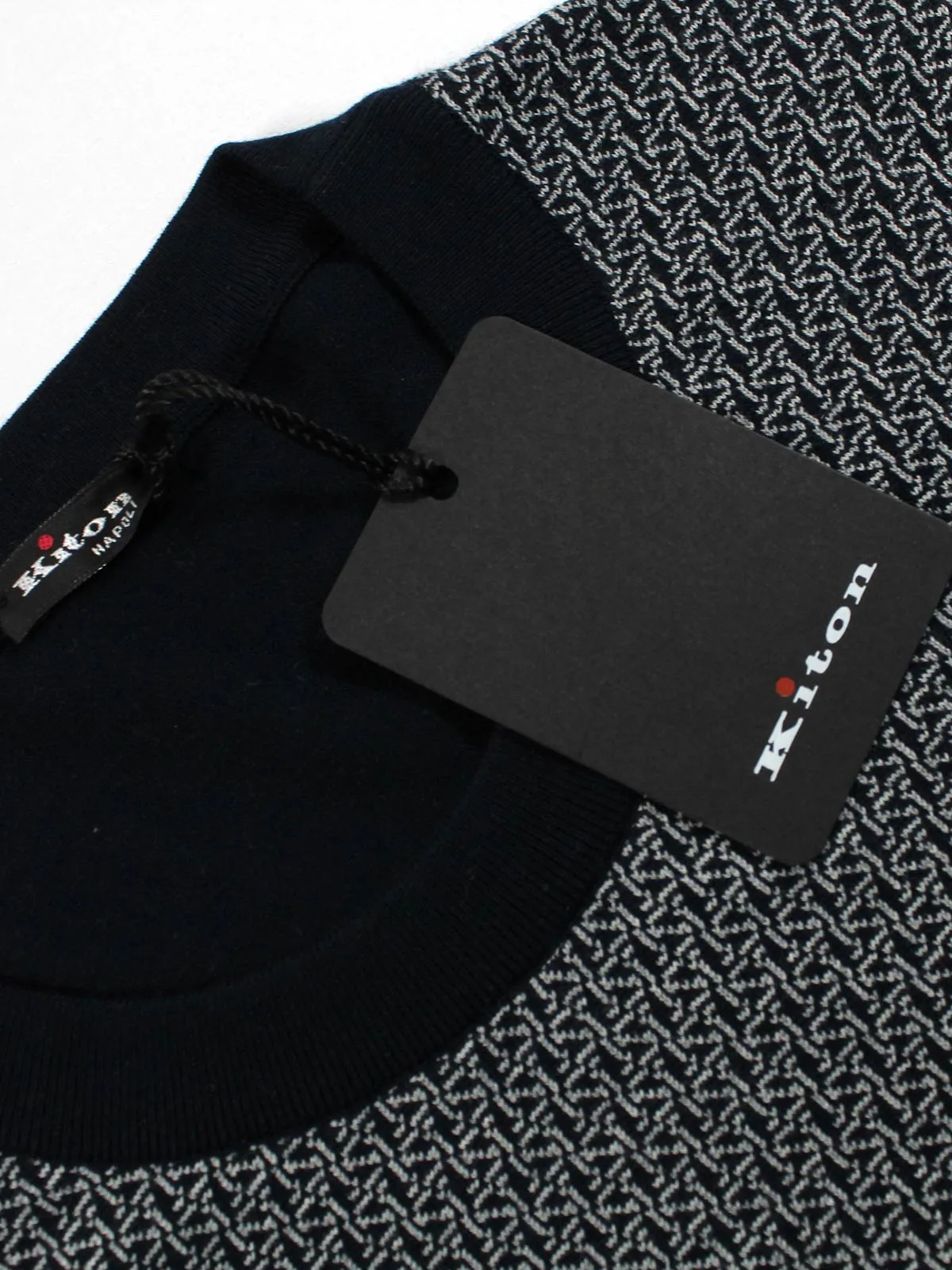 Kiton Sweater Black Gray - Short Sleeve Crewneck M SALE