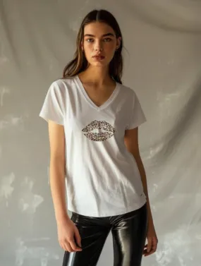 LEOPARD KISS OVERSIZED TEE - WHITE