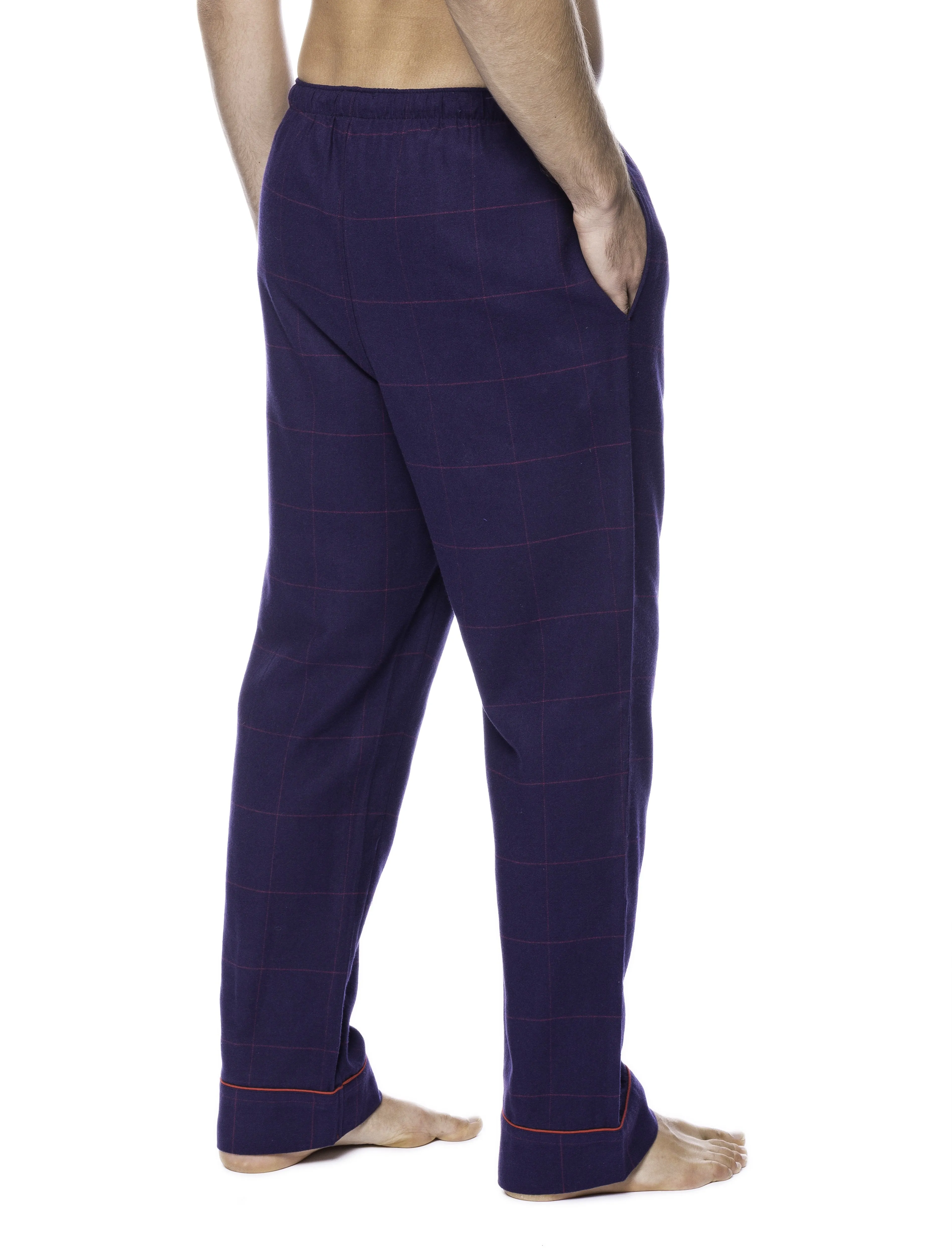 Mens Gingham 100% Cotton Flannel Lounge Pants - Windowpane Checks Blue/Red