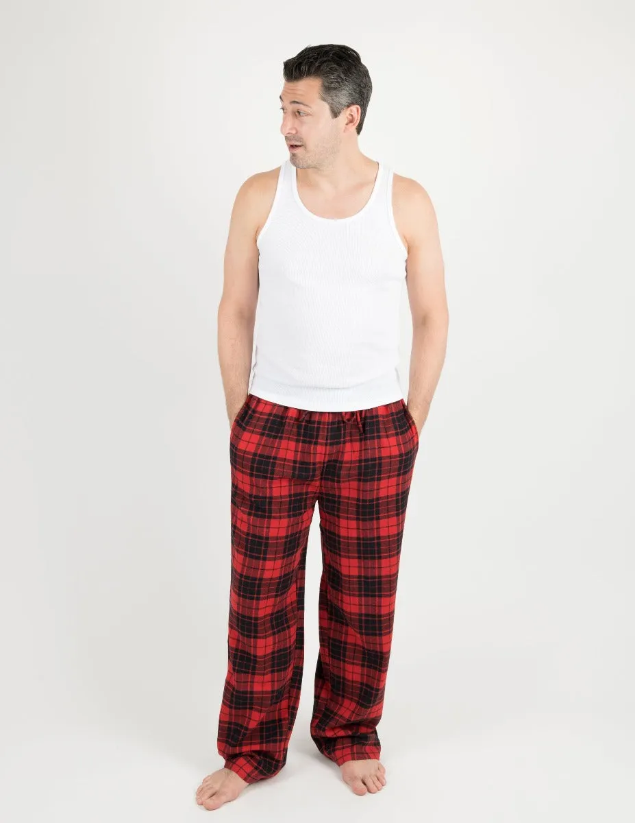 Mens Red & Black Plaid Flannel Pants