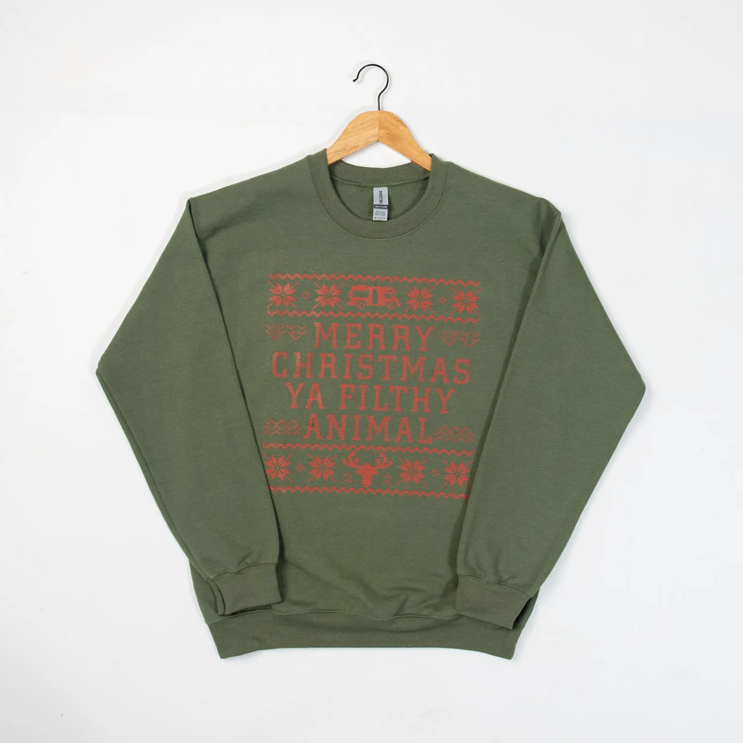 'Merry Christmas Ya Filthy Animal' Green Crewneck