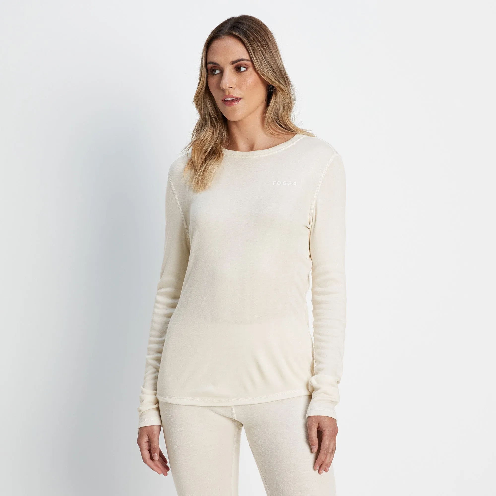 Meru Womens Cashmere Touch Base Layer Crew Neck - Off White