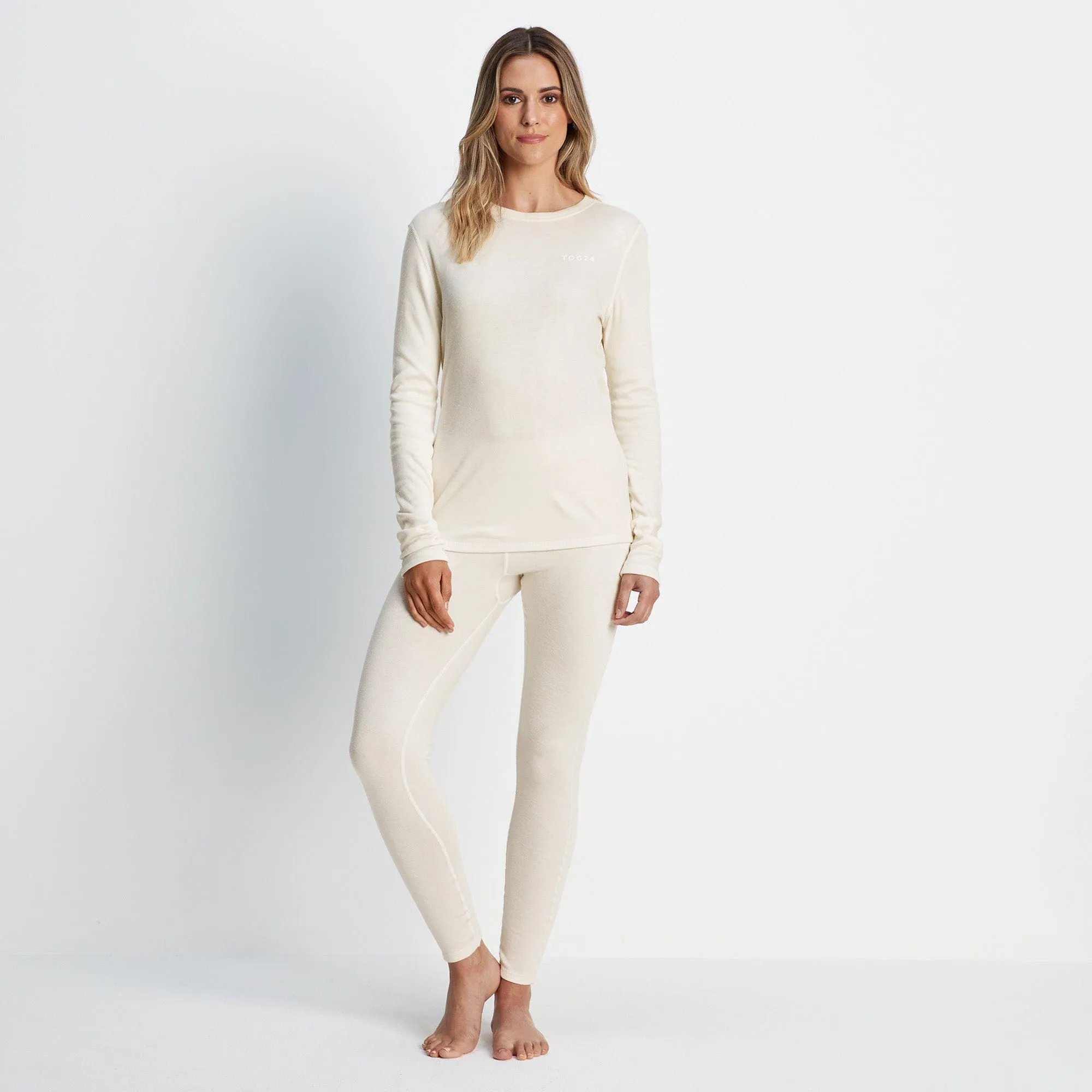 Meru Womens Cashmere Touch Base Layer Crew Neck - Off White