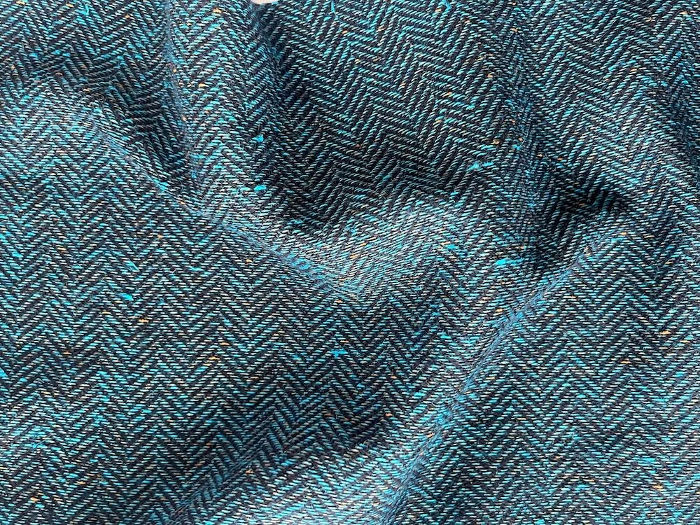 Mid-Weight Herringbone Turquoise & Black Wool Blend Knit (Made in Italy)