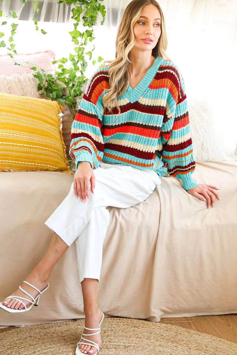 Multi Color Striped Knitted Sweater