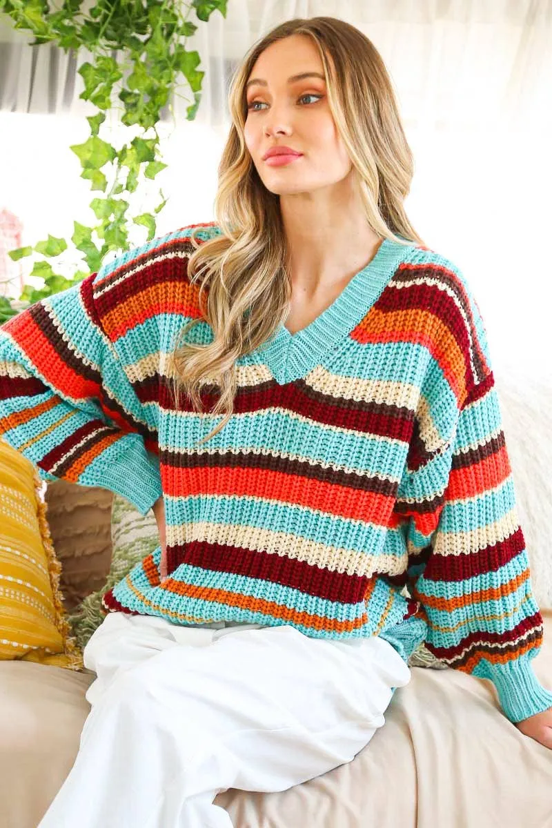 Multi Color Striped Knitted Sweater