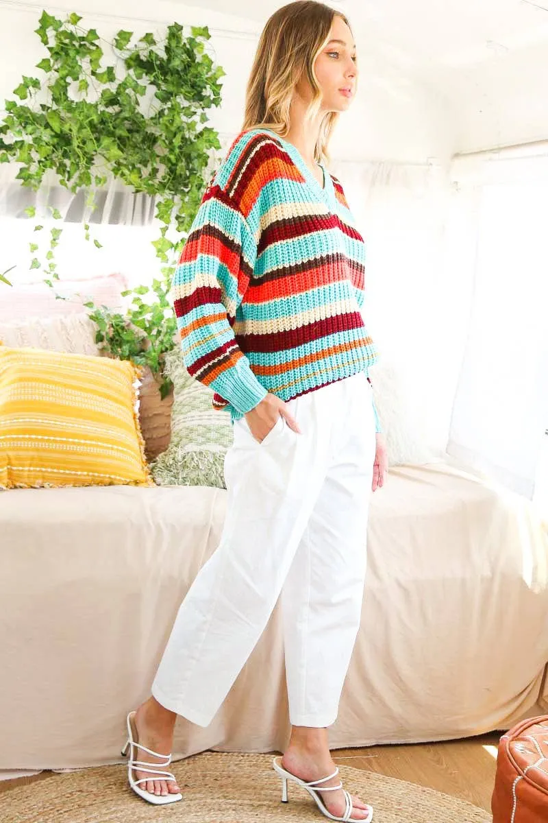 Multi Color Striped Knitted Sweater