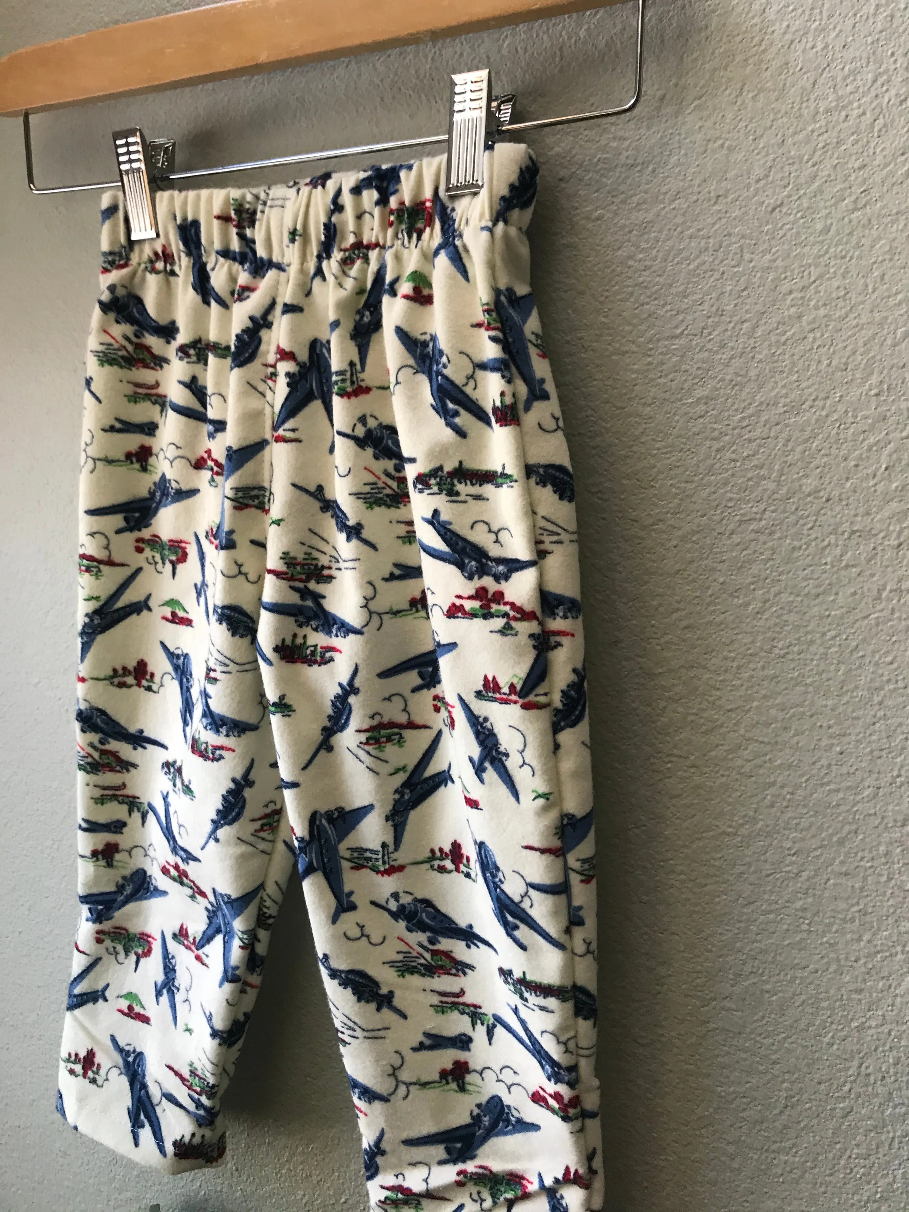 Pants Blue Flannel with Airplanes Jets Elastic Waist