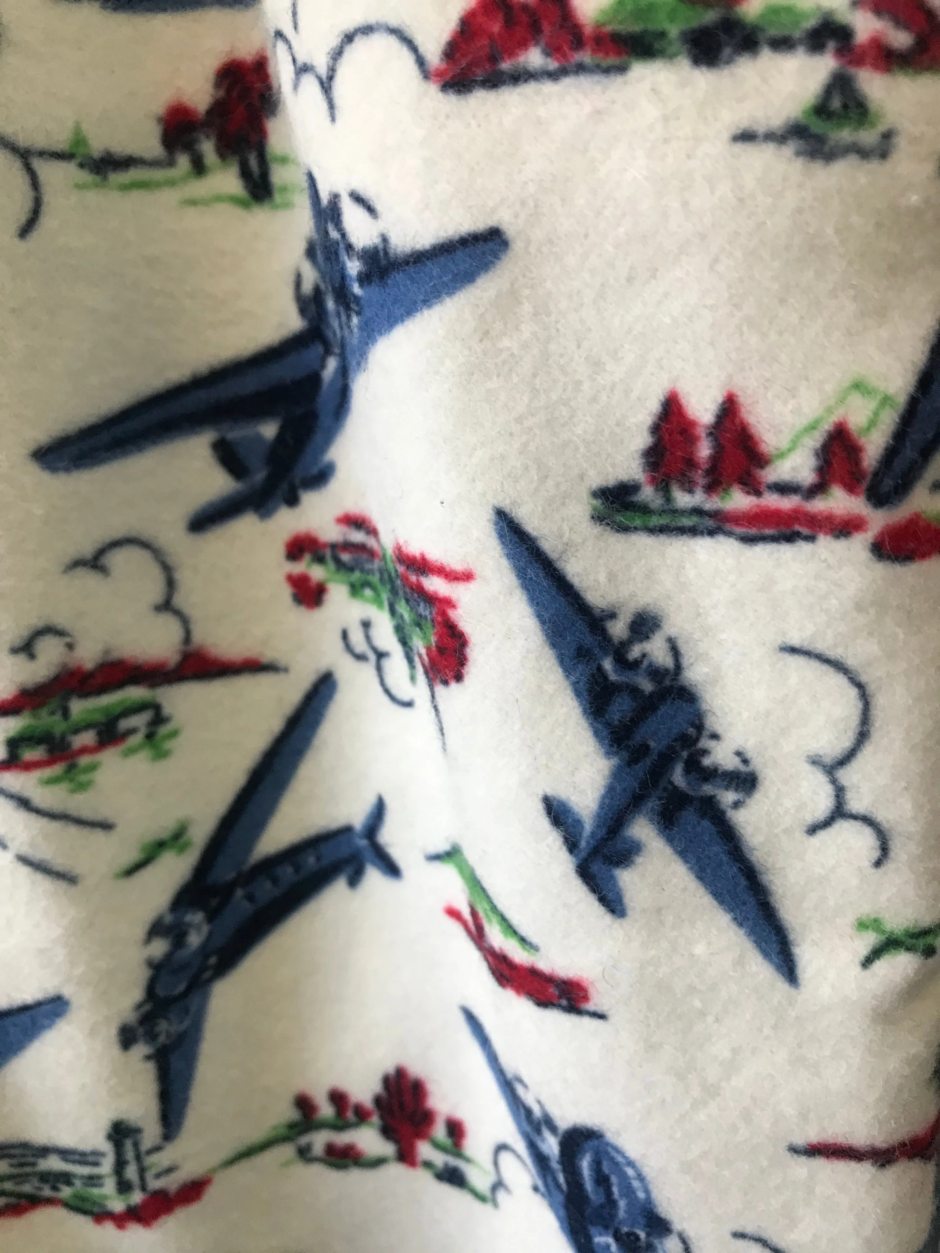 Pants Blue Flannel with Airplanes Jets Elastic Waist