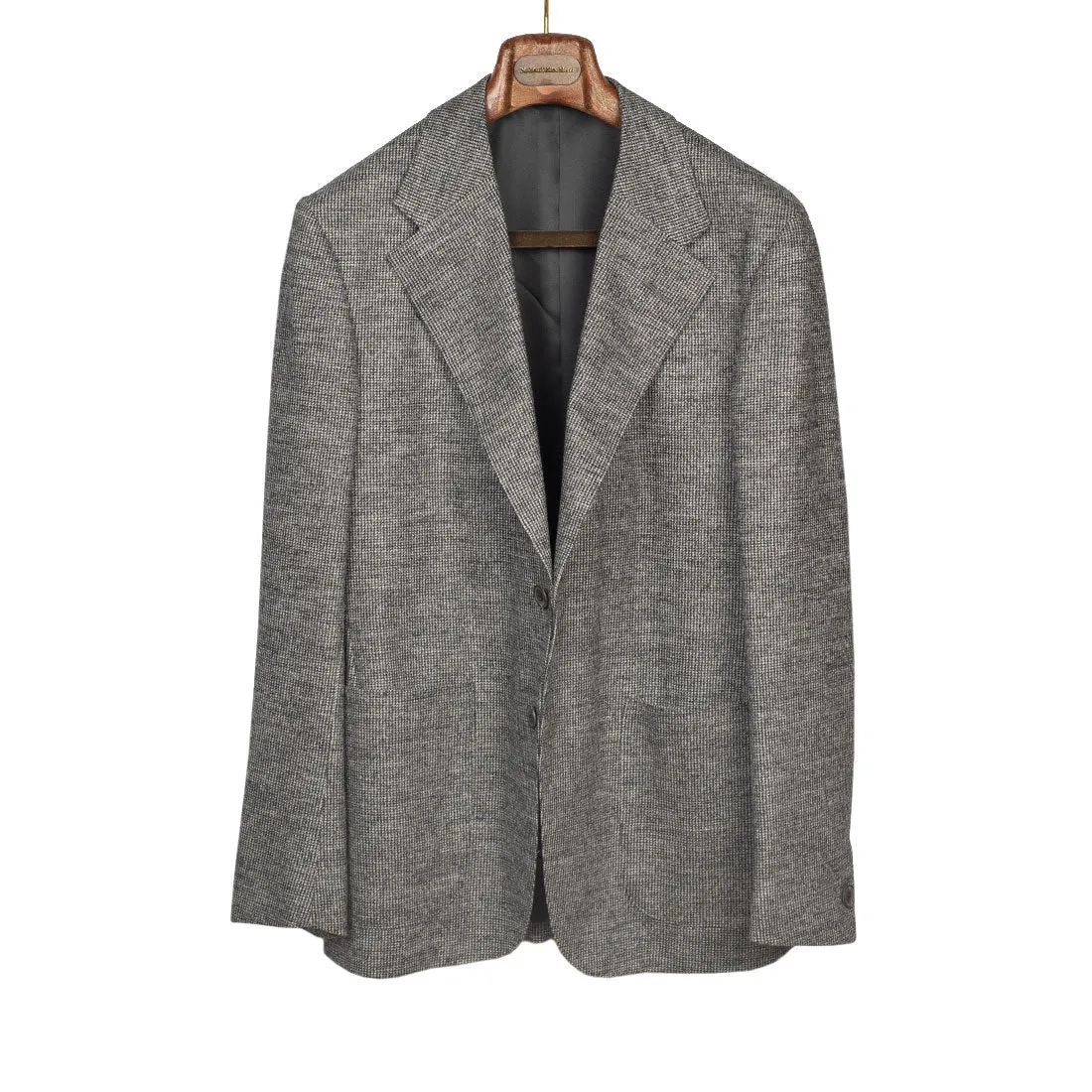 Patch pocket jacket in grey puppytooth wool flannel (separates)