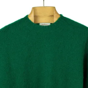 Shaggy brushed Shetland wool crewneck sweater, Tartan green (restock)