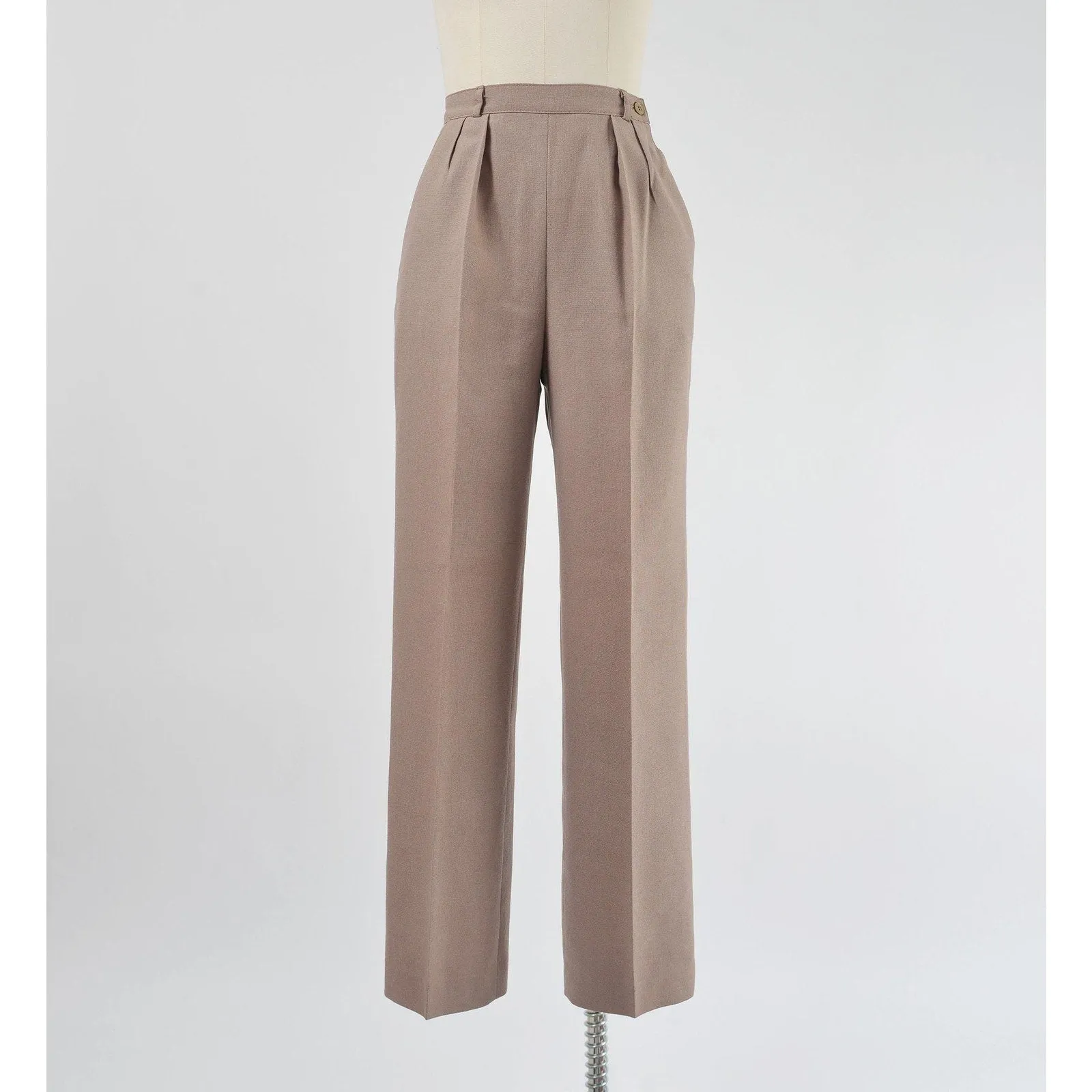 Vintage 80s Brown Wool Pants High Waist Pleated Front Straight Leg Trousers size XS S