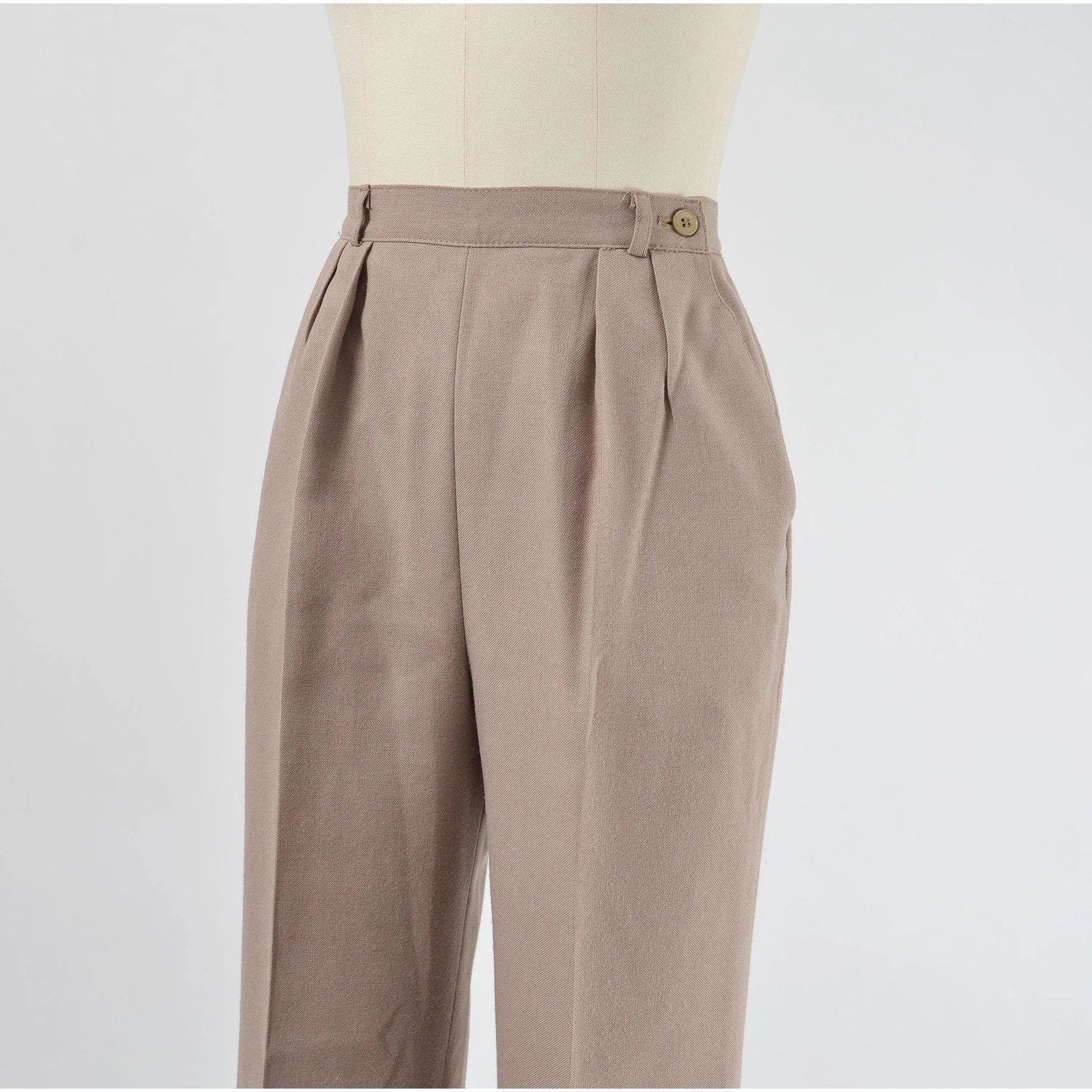 Vintage 80s Brown Wool Pants High Waist Pleated Front Straight Leg Trousers size XS S