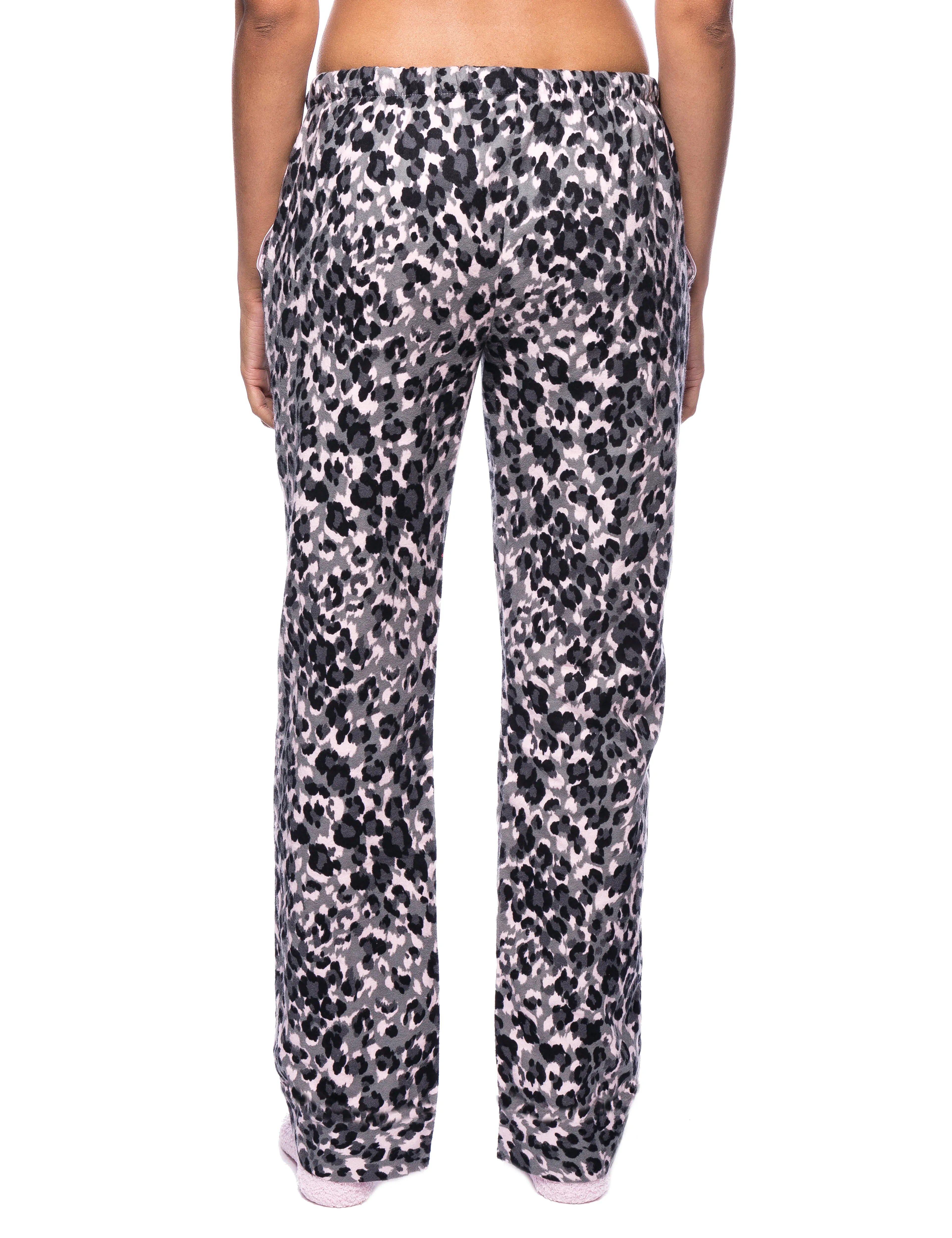 Womens Premium 100% Cotton Flannel Lounge Pants - Leopard Pink/Grey