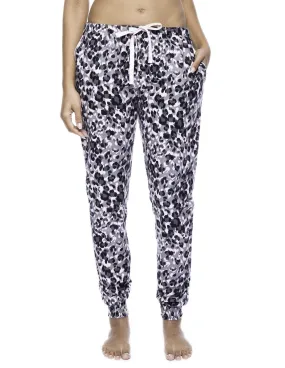 Women's Premium Flannel Jogger Lounge Pants - Leopard Pink/Grey